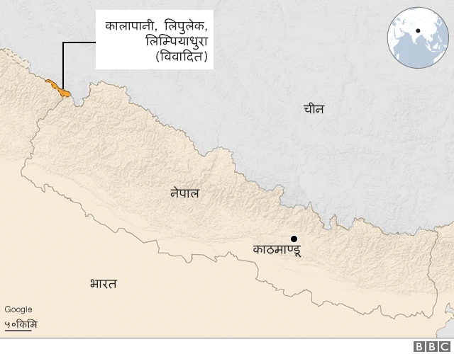 विवादित भूमिसहितको नेपालको नक्सा